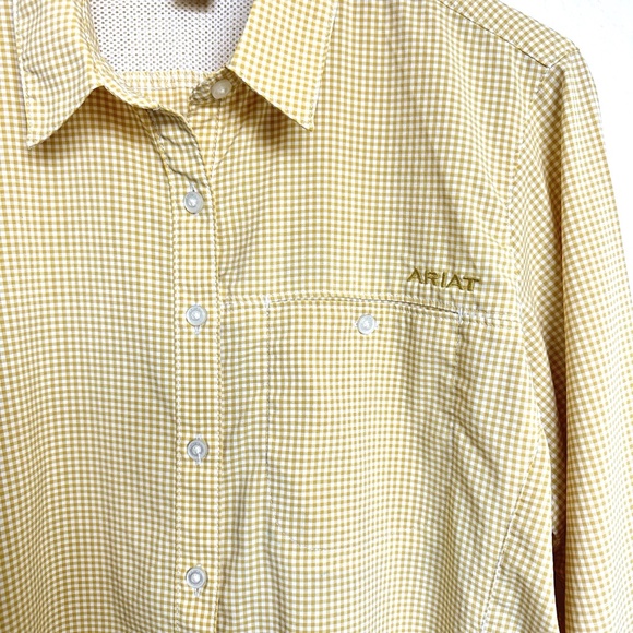 Ariat TEK Button-Up Shirt - Women’s XL -Yellow Gingham Check Vented Back Western - Picture 2 of 16